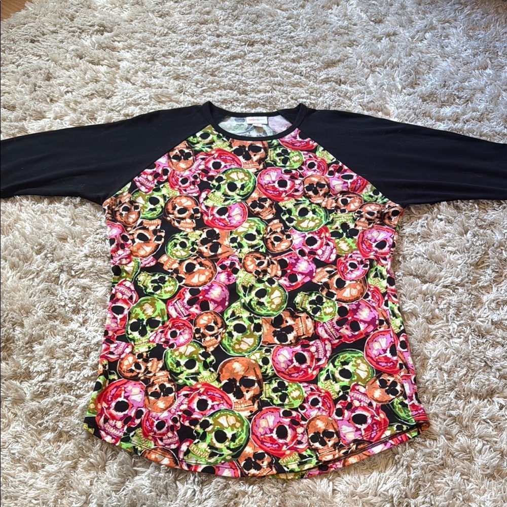 LuLaRoe Black and Pink Long Sleeve Tee with Floral Print
